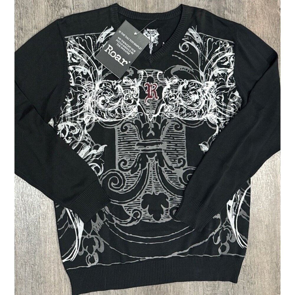 ROAR Signature Men's Embroidered Double Sided Sweater Shirt Sz L 100% Cotton